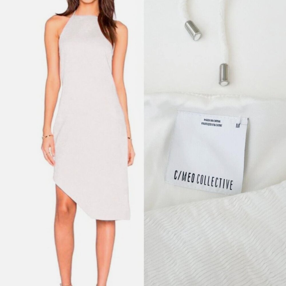 C/MEO Collective Ivory Star Lesson Midi Dress Halter Rib Asymmetric Lined